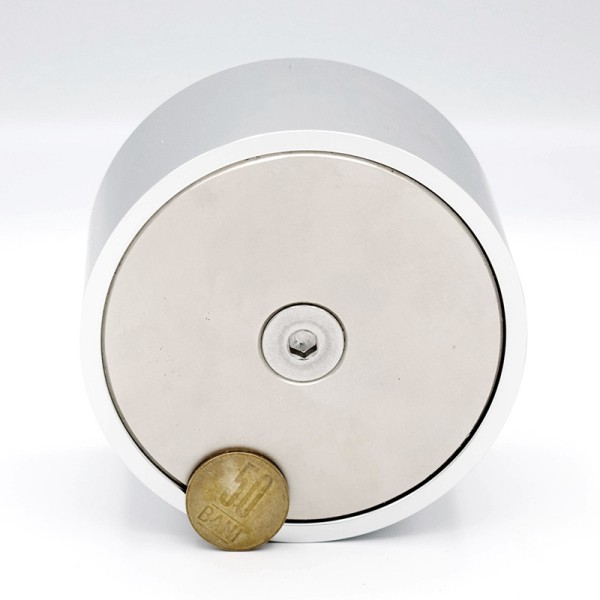 Magnet fishing 360° D 100 x H 55 mm - forță 880/220 kg - cu moneda pe spate