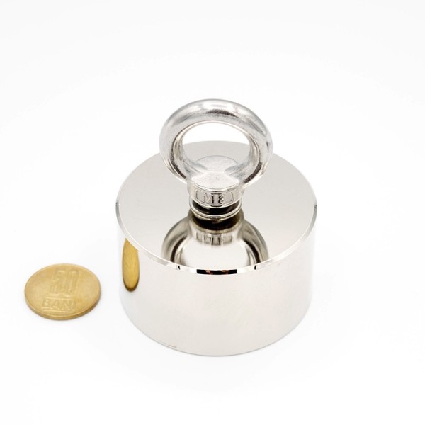 Неодимов магнит за риболов Ø60 x В35 мм с монета 50 стотинки