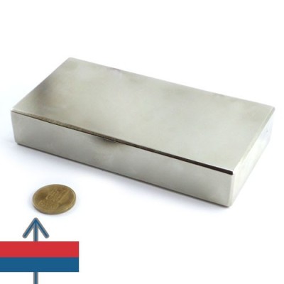 Magnet neodim bloc 140 x 70 x 25 mm cu moneda 50 bani și magnetizare