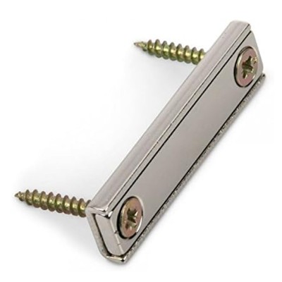 Magnet neodim bloc 80 x 13,5 x 5 mm, în carcasă, cu 2 găuri D 3,3 și șanfren D 6,5 - prindere cu holșuruburi
