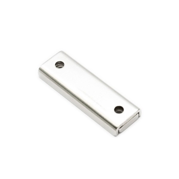Неодимов магнит блок 40 x 13,5 x 5 мм, в корпус, с 2 дупки Ø 3,3 и фаска Ø 6,5 - задна страна
