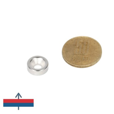 Magnet neodim inel D 10 x H 3 mm - oală fără carcasă - cu magnetizare și moneda de 50 bani