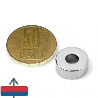 Magnet neodim inel 15 x 06 x 06 mm  cu magnetizare și moneda de 50 bani