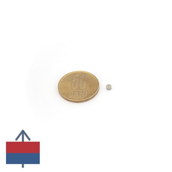 Неодимов магнит диск 3 x 2 мм с намагнитване