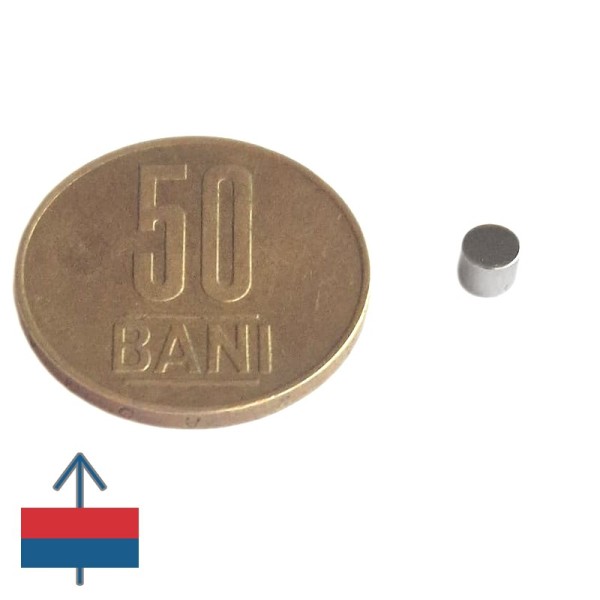 Magnet neodim disc 4 x 3 mm N52 - cu moneda de 50 bani