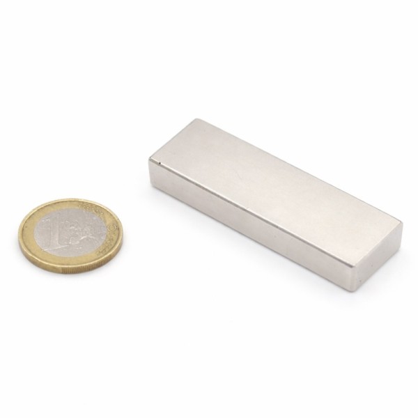 Magnet neodim bloc 60 x 20 x 10 mm N52 - cu moneda de un euro