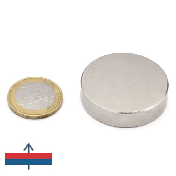Magnet neodim disc 40 x 10 mm N52 cu magnetizare și moneda de un euro