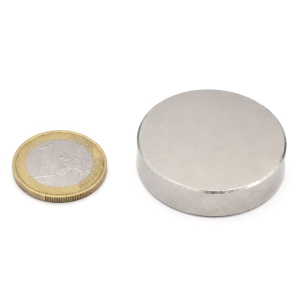 Magnet neodim disc 40 x 10 mm N52 cu moneda de un euro