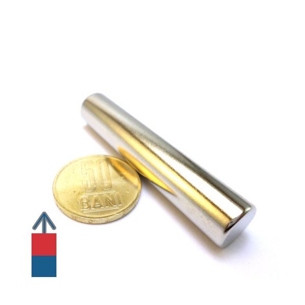 Magnet neodim cilindru 12 x 60 mm și moneda 50 bani