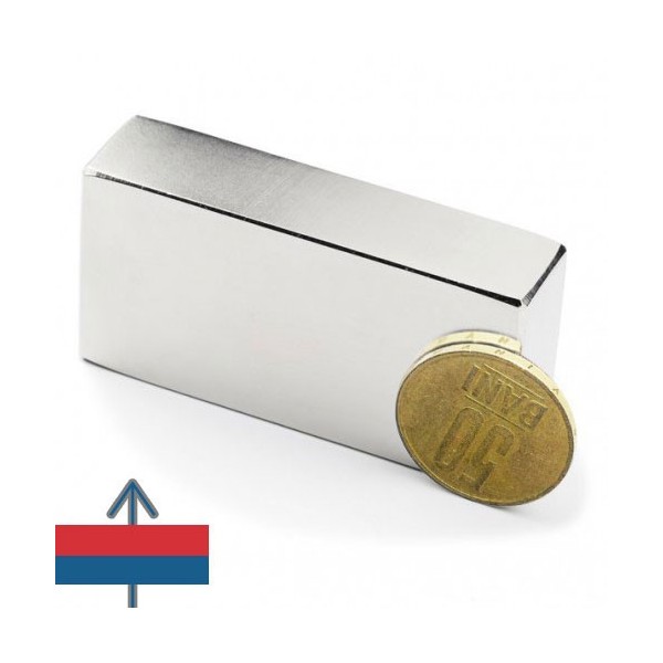 Magnet neodim bloc 60 x 30 x 15 mm cu moneda de 50 bani