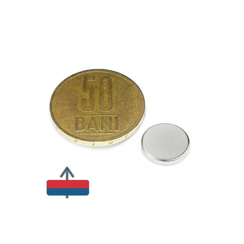 Magnet neodim disc 12 x 02 mm cu moneda de 50 bani